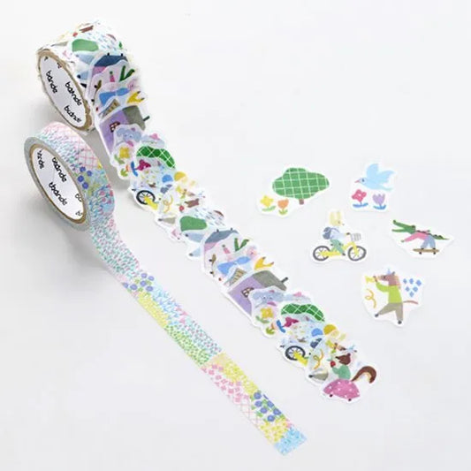 Bande Washi Tape & Sticker Roll Set - Animal City and Flower Garden
