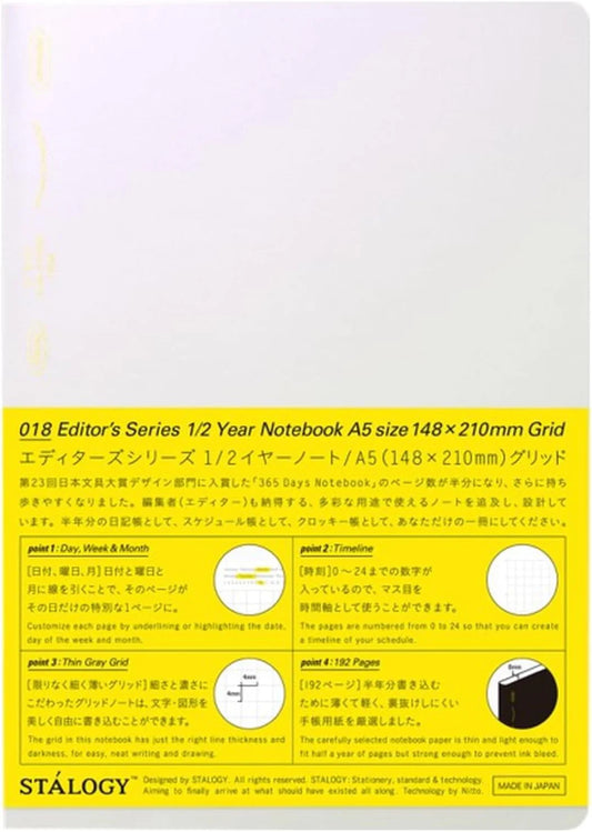Stalogy 365 Days Notebook - 2026 Limited Edition - A5, Grid, Aurora White