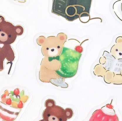NB Large Sticker Sheet - Mattari Animals - Bear and Coffee Shop