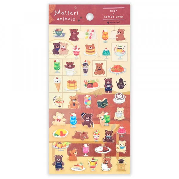 NB Large Sticker Sheet - Mattari Animals - Bear and Coffee Shop