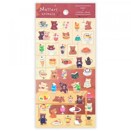 NB Large Sticker Sheet - Mattari Animals - Bear and Coffee Shop