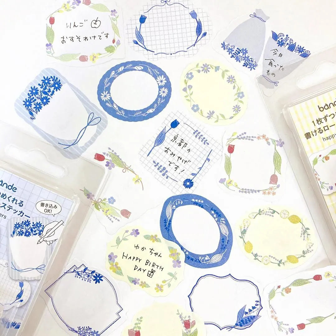 Bande Writable Sticker Roll - Blue Flowers