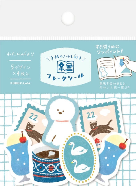 Furukawa Shiko Watashi-Biyori Washi Flake Stickers - Blue