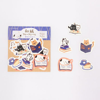 Furukawashiko Washi Flake Stickers - Book & Cat