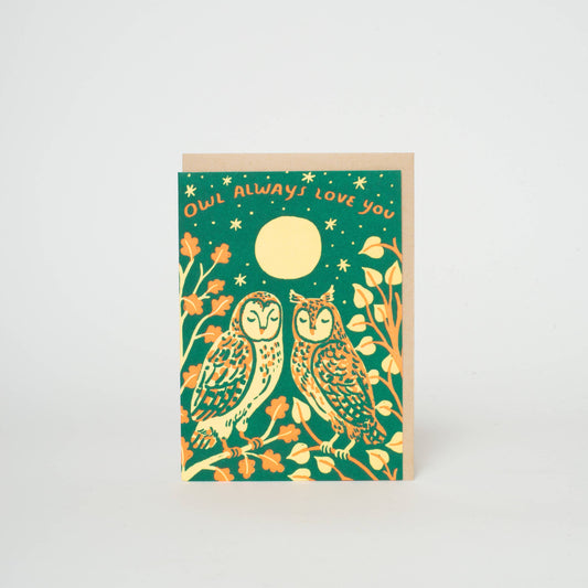 Egg Press Manufacturing - Phoebe Wahl Mini Letterpress Greeting Card - Owl Love