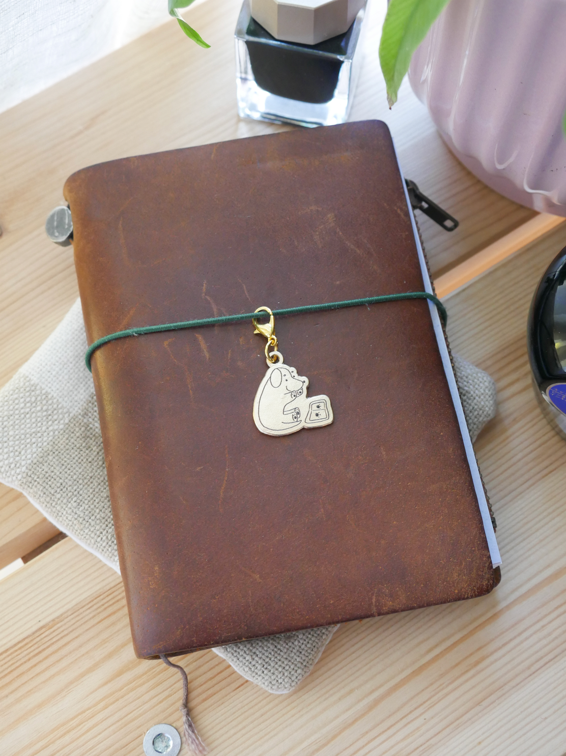 dana ate oatmeal! - Brass Charm - Paw Prints