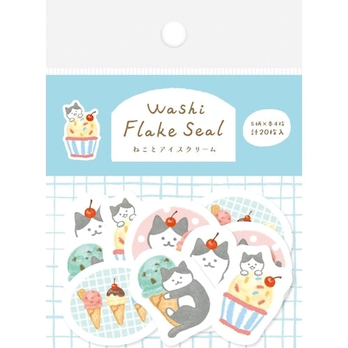 Furukawashiko Washi Flake Stickers - Summer Collection - Cat and Ice Cream