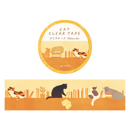 RYU-RYU x mula - Cat Clear Tape - Cat and Bookshelf