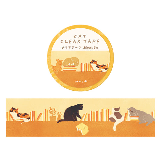 RYU-RYU x mula - Cat Clear Tape - Cat and Bookshelf