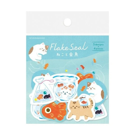 Furukawa Shiko Summer Washi Flake Stickers - Cat & Goldfish