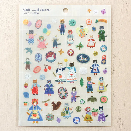 Cozyca x Aiko Fukawa - Sticker Sheet - Cats and Buttons