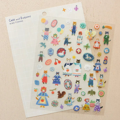 Cozyca x Aiko Fukawa - Sticker Sheet - Cats and Buttons