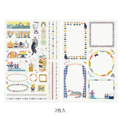 Midori Yuru Log Sticker Sheets - Cat