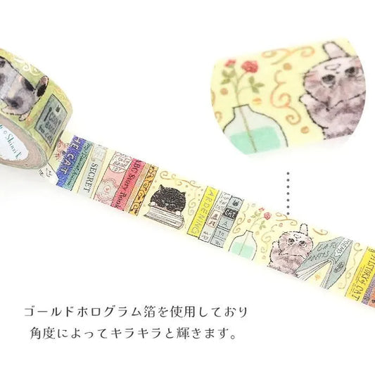 Shinzi Katoh Foil Washi Tape - My Dear Cats Series - Cats & Books