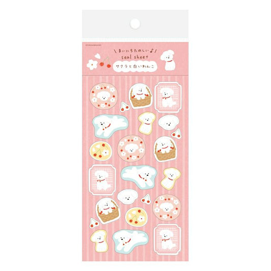 Furukawashiko Sticker Sheet - Cherry Blossoms And White Dogs