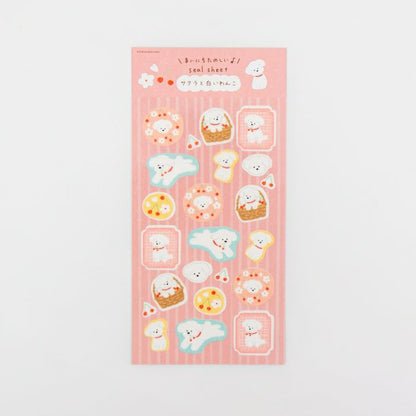 Furukawashiko Sticker Sheet - Cherry Blossoms And White Dogs