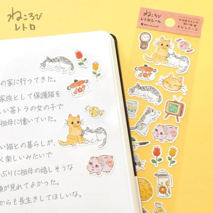 NB Gold Foil Retro Sticker Sheet - Nekorobi Series - Chibi and Miko