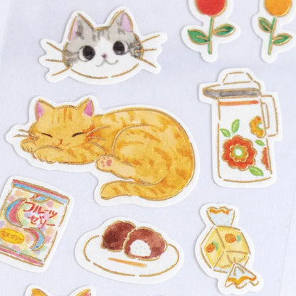 NB Gold Foil Retro Sticker Sheet - Nekorobi Series - Chibi and Miko