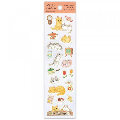 NB Gold Foil Retro Sticker Sheet - Nekorobi Series - Chibi and Miko