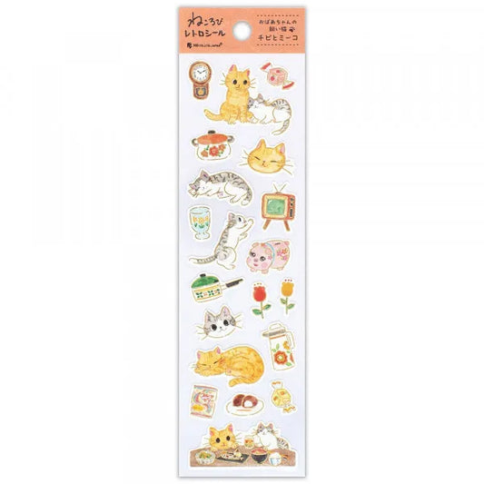 NB Gold Foil Retro Sticker Sheet - Nekorobi Series - Chibi and Miko