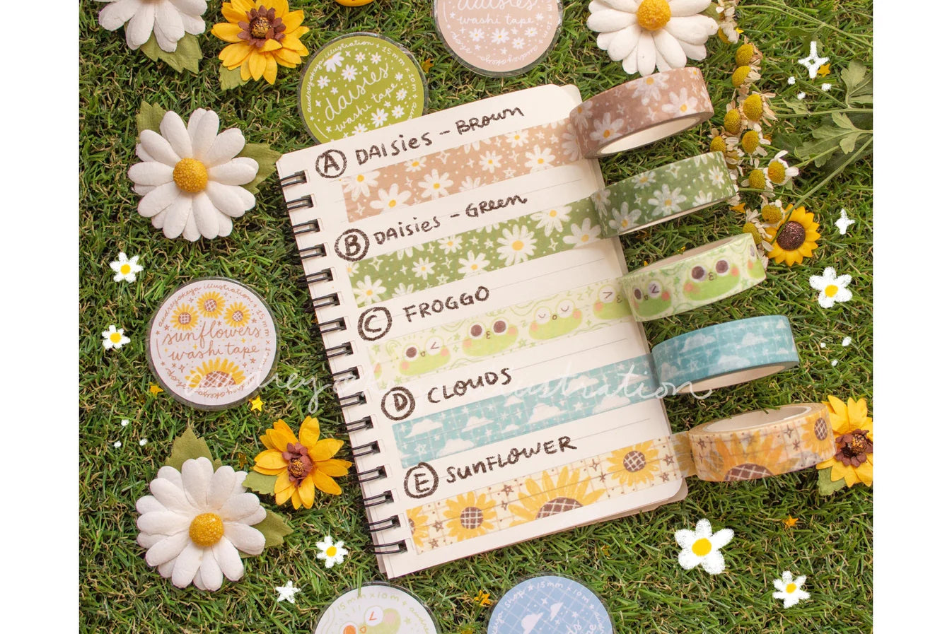 Okeya Stationery Co. - Spring Time & Froggy Washi Tape - Daisies Green