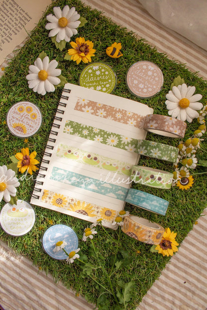 Okeya Stationery Co. - Spring Time & Froggy Washi Tape - Daisies Green