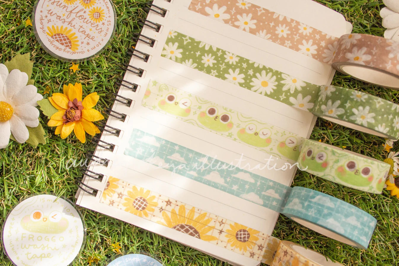 Okeya Stationery Co. - Spring Time & Froggy Washi Tape - Daisies Green