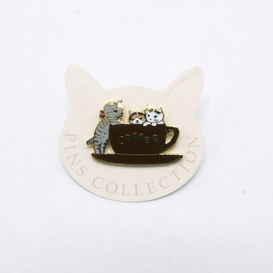Pottering Cat Enamel Pin -  Coffee Cup