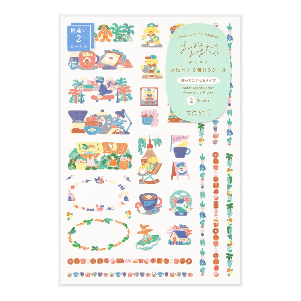 Midori Yuru Log Sticker Sheets - Coffee Shop