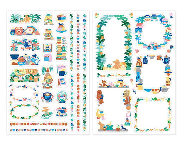 Midori Yuru Log Sticker Sheets - Coffee Shop