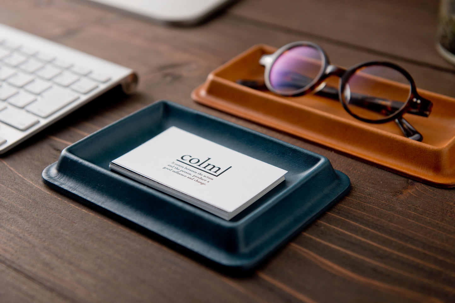 colm Leather Tray S Blue