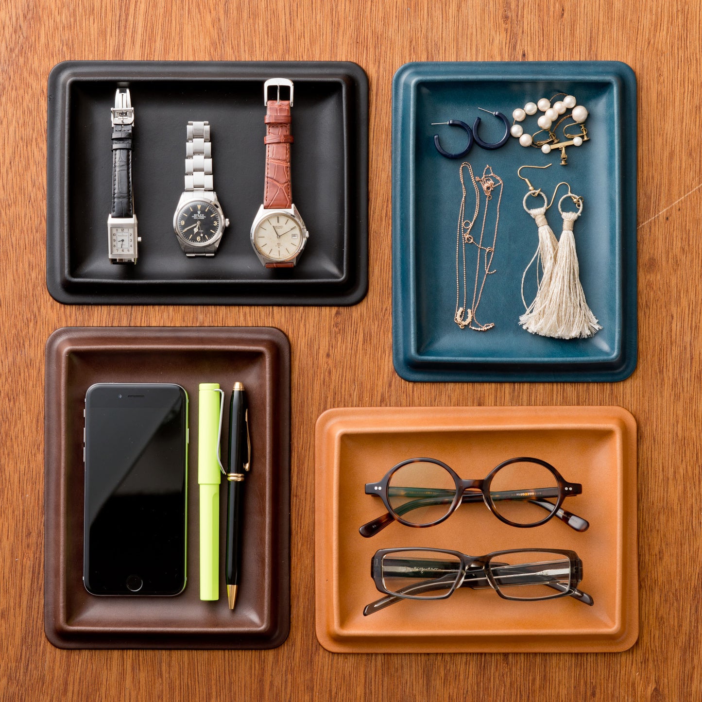 colm Leather Tray L Camel
