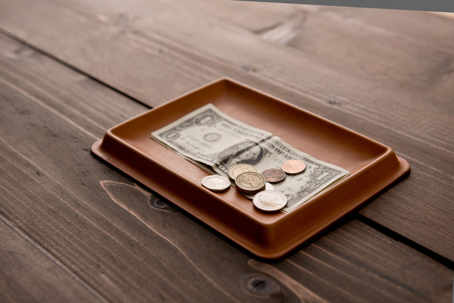 colm Leather Tray L Camel