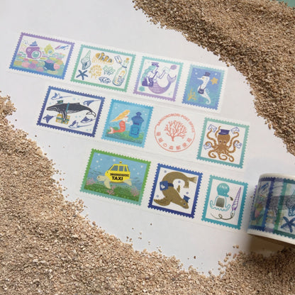Kyupodo - Coral Forest Post Office Washi Tape - Coral Reef Stamps