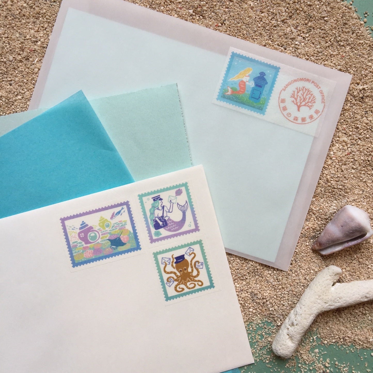 Kyupodo - Coral Forest Post Office Washi Tape - Coral Reef Stamps