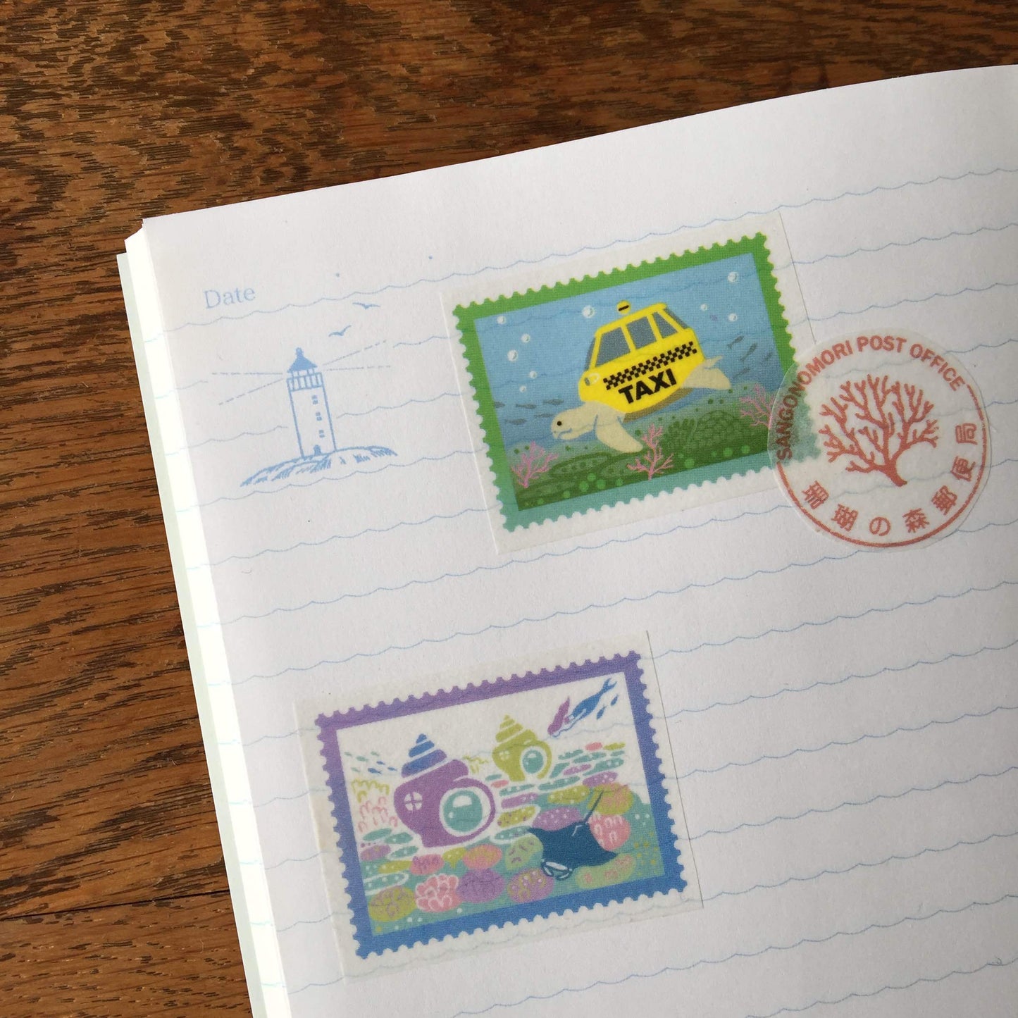 Kyupodo - Coral Forest Post Office Washi Tape - Coral Reef Stamps