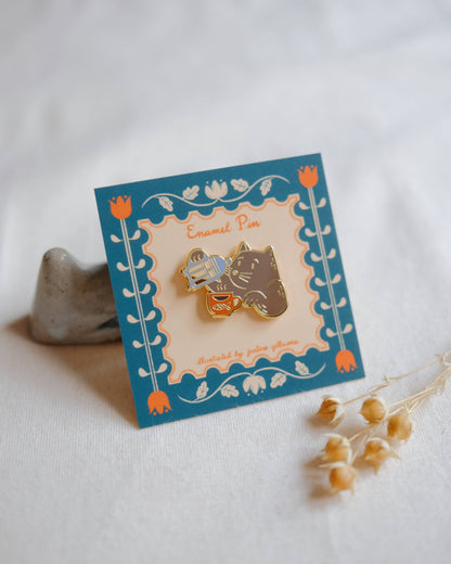 Justine Gilbuena - Enamel Pin - Coffee Cat (Gray)