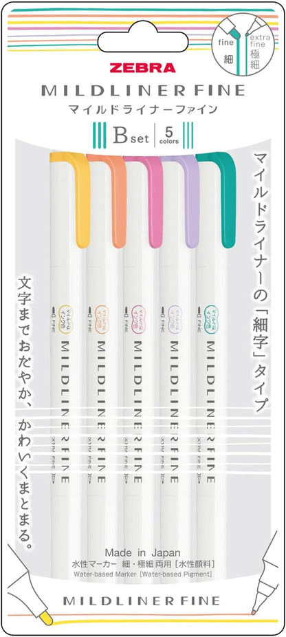 Zebra Mildliner Fine Highlighter 5 Color Set - Set B