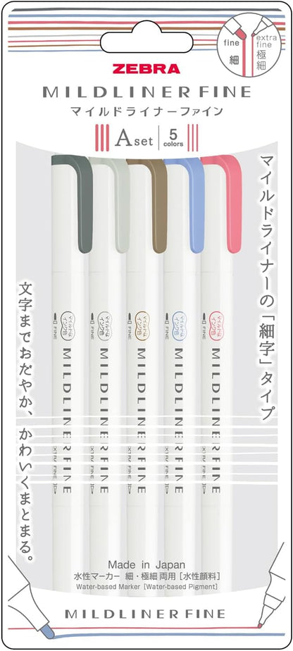 Zebra Mildliner Fine Highlighter 5 Color Set - Set A