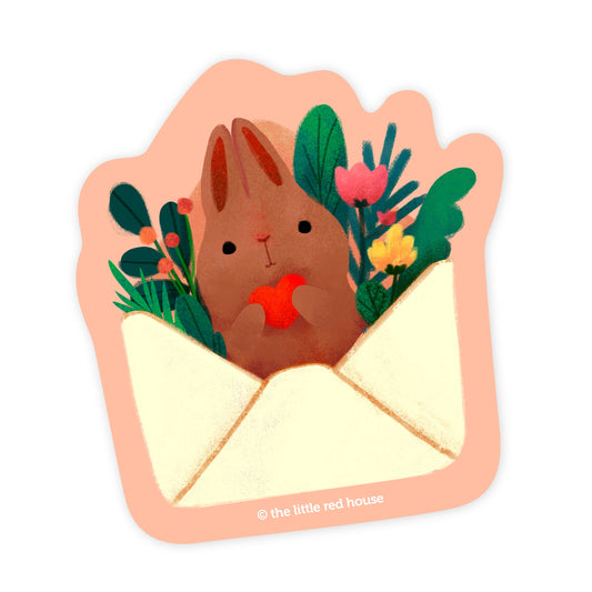 The Little Red House - Brown Bunny Mail Vinyl Sticker