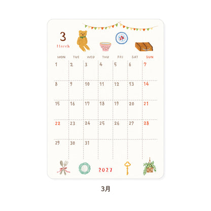 RYU-RYU x Yoko Fujiki - 2027 Monthly/Yearly Calendar Sticker Set - Embroidered Pattern