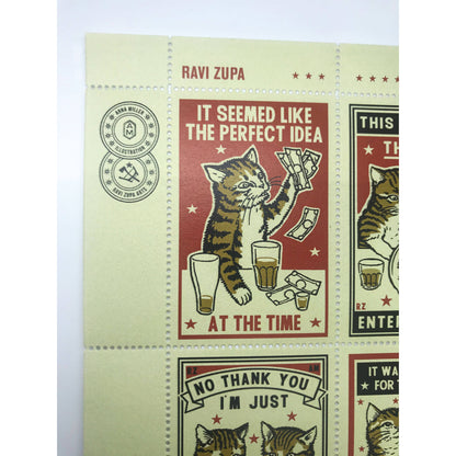 The Portland Stamp Company - Drunk Cats - Lick & Stick Stamps