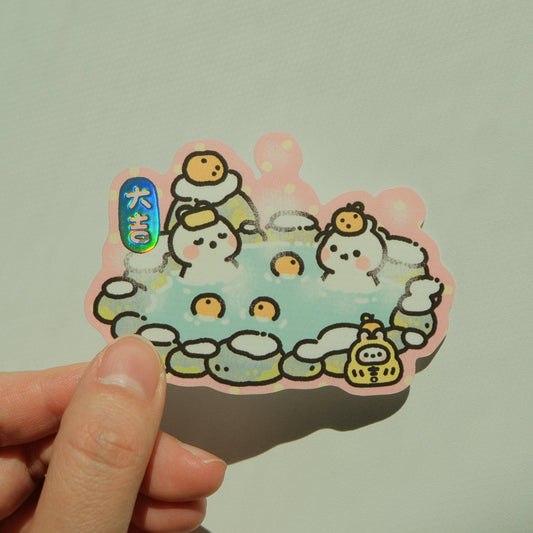 2jingis2jing - Bunnies Die Cut Sticker - Lunar New Year Collection - 大吉 (Hot Spring)