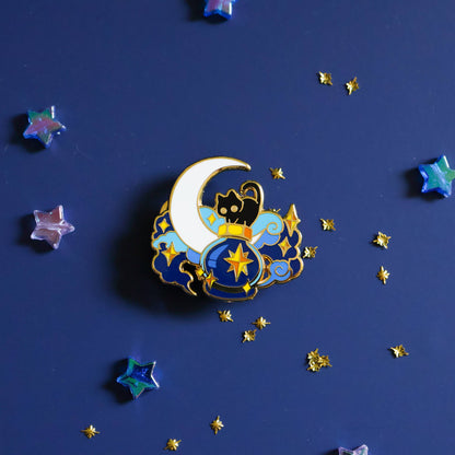 Thousand Skies - Enamel Pin - Deep Sky and a Black Cat