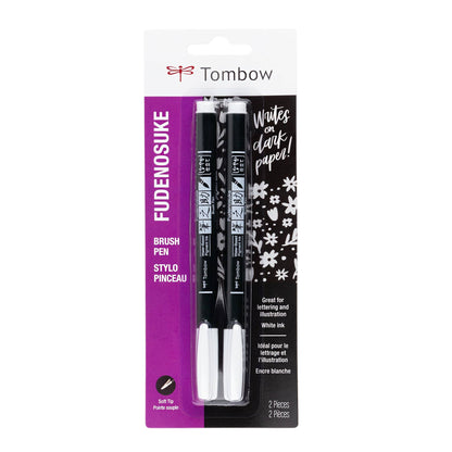 Tombow - Fudenosuke Calligrapy Brush Pens - White - Set of 2
