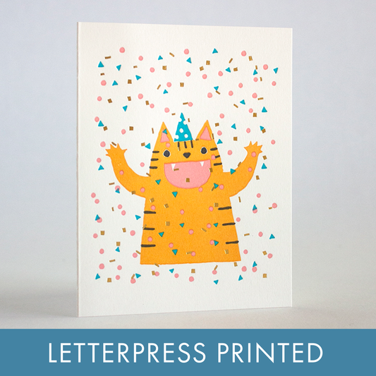Egg Press Manufacturing - Fugu Fugu Letterpress Greeting Card - Confetti Cat Party