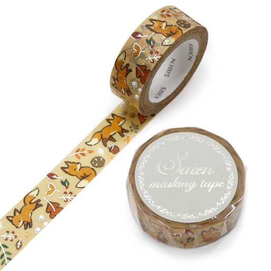 Saien - Glitter Washi Tape - Fox and Fallen Leaves