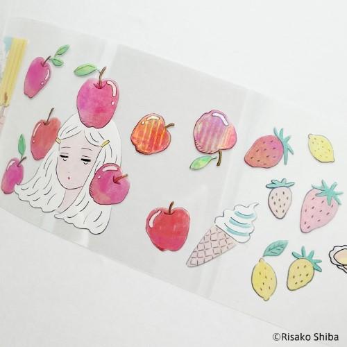 Komamono Creative x Risako Shiba - Clear Sticker Roll - Girl Illustration
