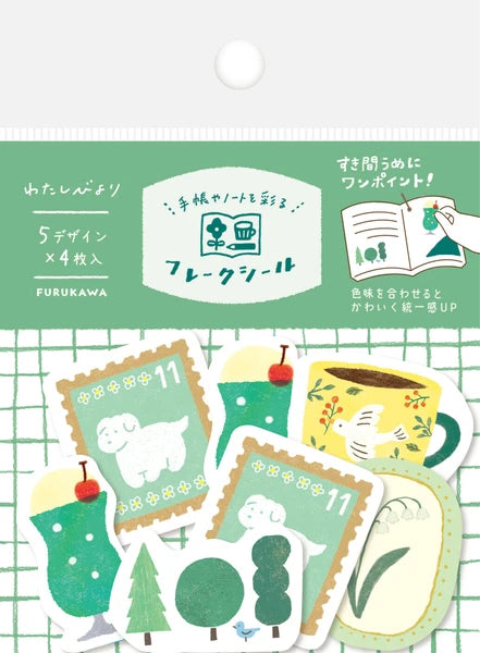 Furukawa Shiko Watashi-Biyori Washi Flake Stickers - Green