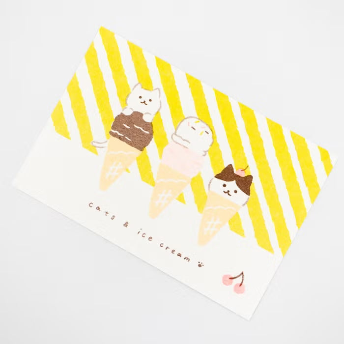 Furukawashiko Retro Printed Postcards - Ice Cream and Cat